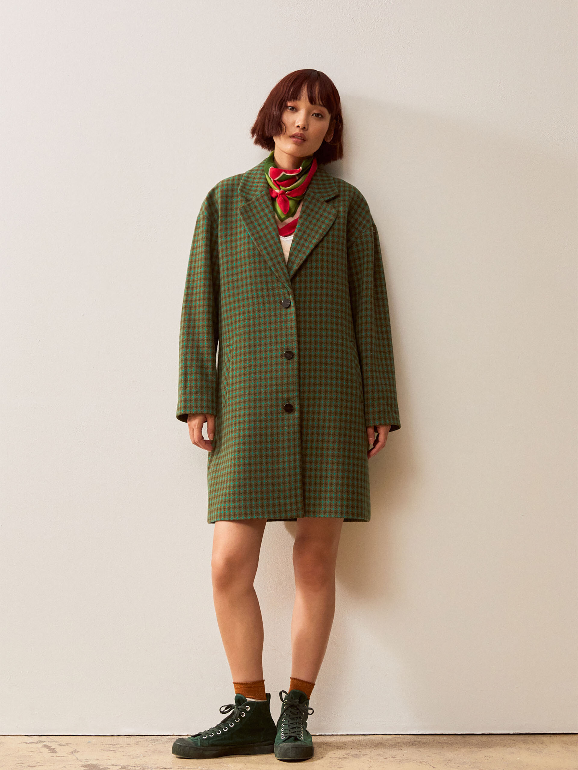 MANTEAU LOWANAU  Carreaux vert , Pr&ecirc;t-&agrave;-porter Bensimon