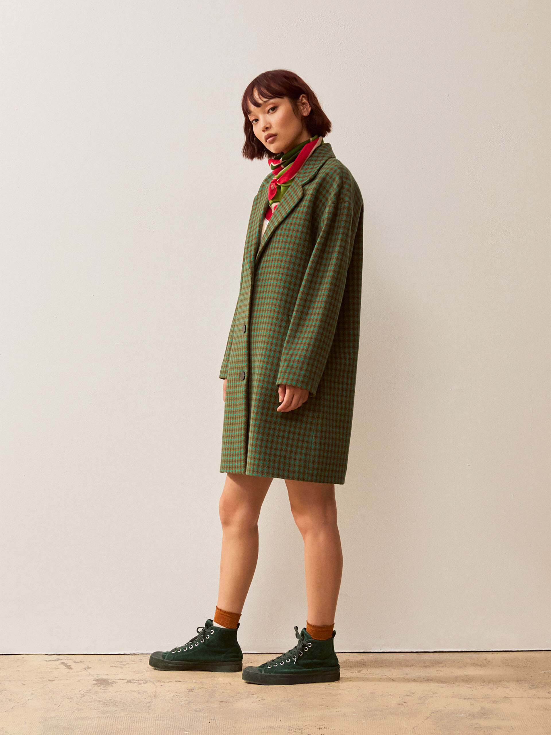 MANTEAU LOWANAU  Carreaux vert , Pr&ecirc;t-&agrave;-porter Bensimon