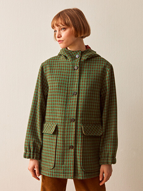 MANTEAU LOWANAU  Carreaux vert , Prêt-à-porter Bensimon