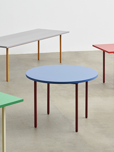 TABLE RONDE TWO-COLOUR MULLER VAN SEVEREN BLEU PIED BORDEAUX D105CM - HAY  Bleu , Maison Bensimon