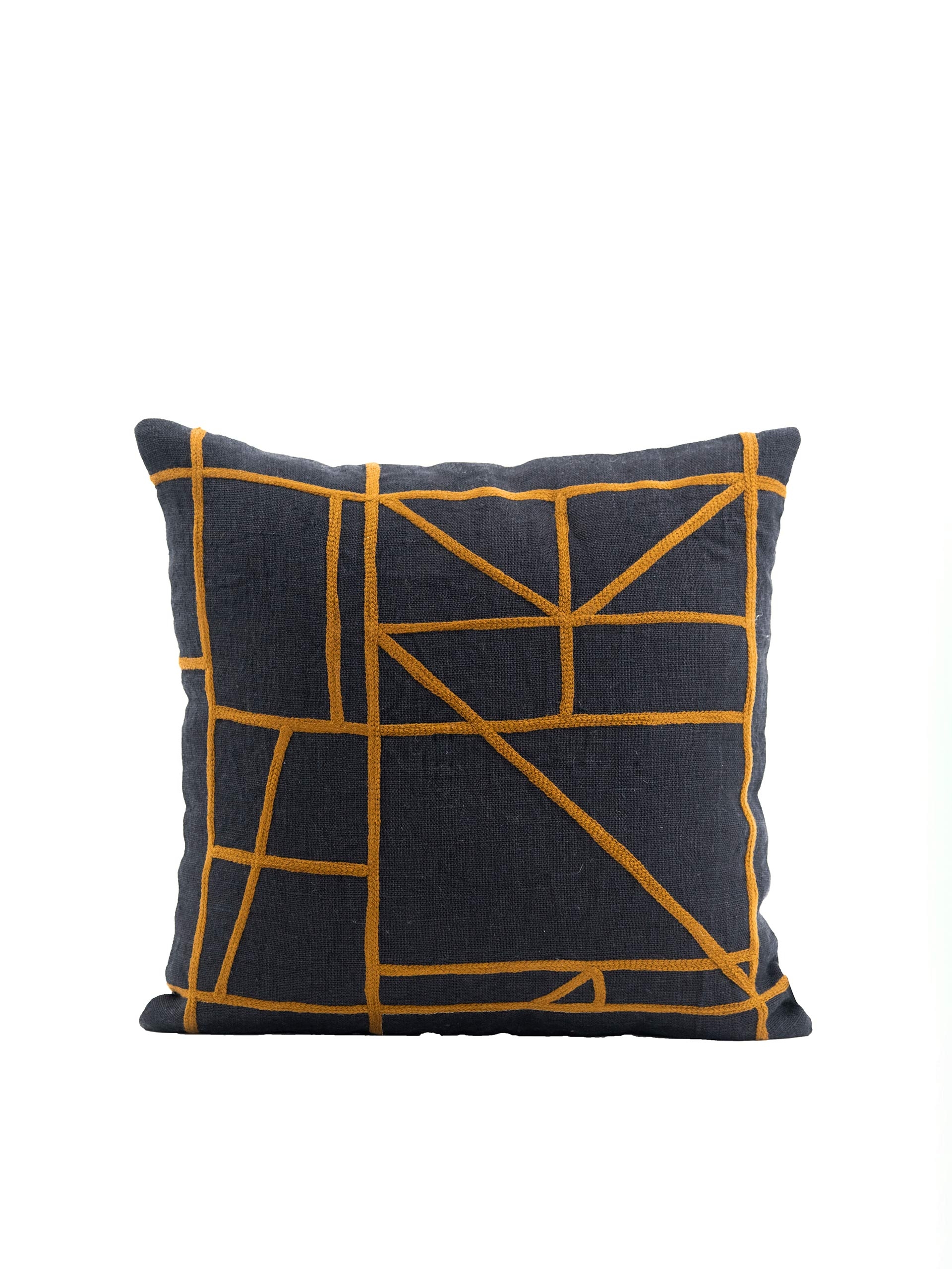 COUSSIN NR LINE OCRE 45X45CM - HARMONY  Noir , Maison Bensimon