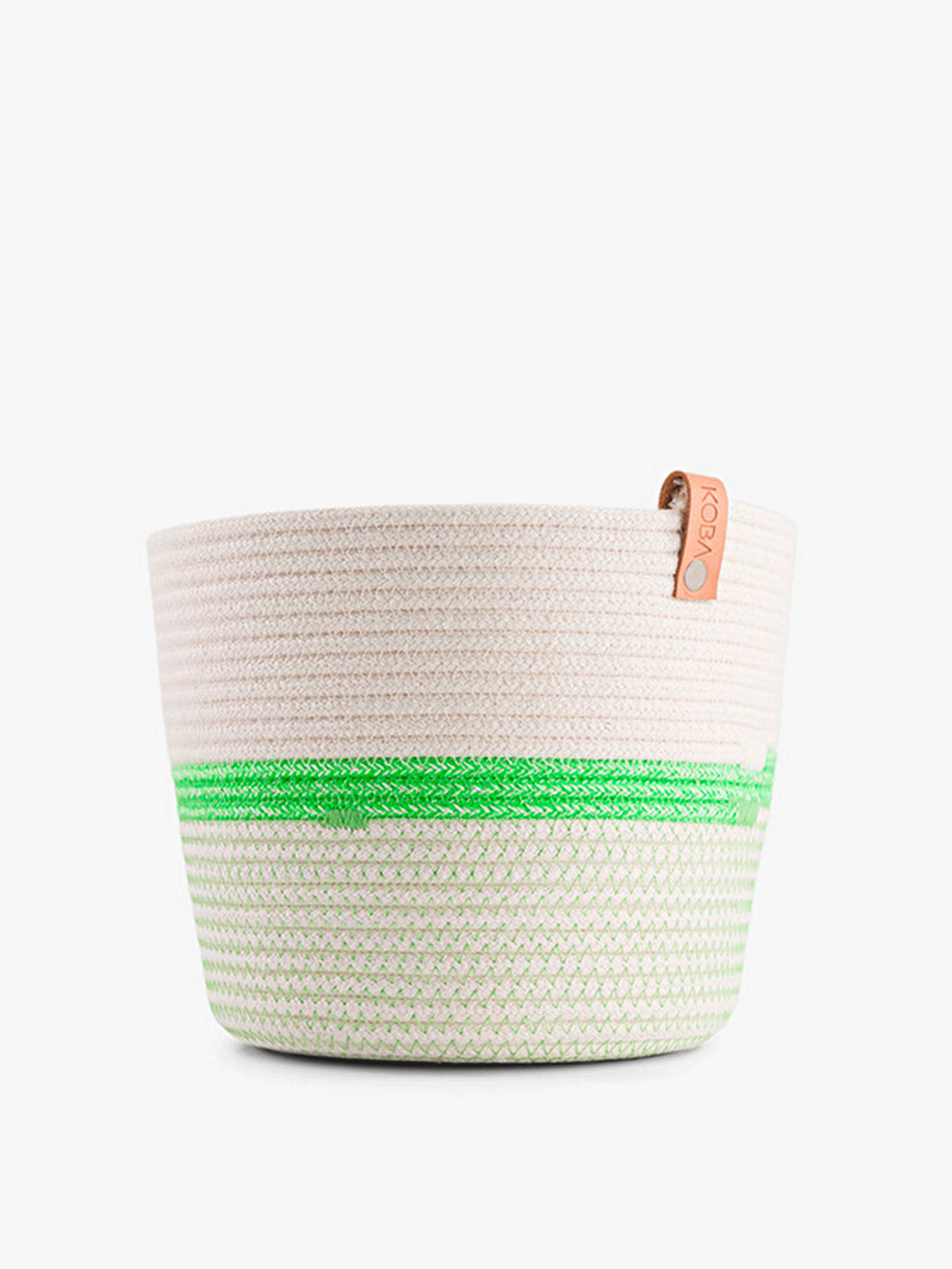 CACHE POT CORDE RECYCLEE VERT FLUO M - KOBA Terre rose , Maison Bensimon