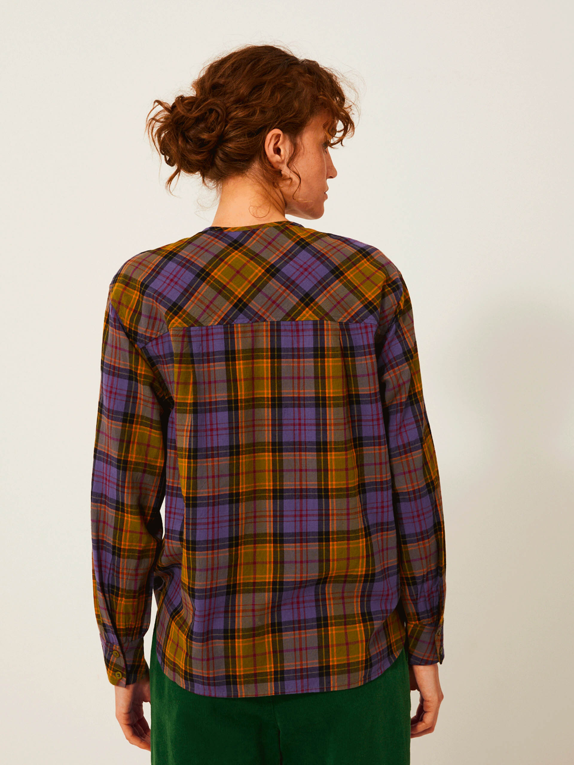 BLOUSE KELY  Carreaux bleu-kaki , Pr&ecirc;t-&agrave;-porter Bensimon