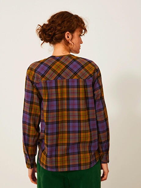 BLOUSE KELY  Carreaux bleu-kaki , Prêt-à-porter Bensimon