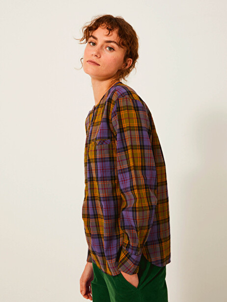 BLOUSE KELY  Carreaux bleu-kaki , Prêt-à-porter Bensimon