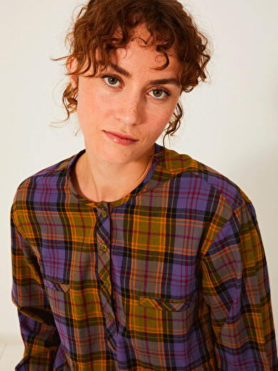 BLOUSE KELY  Carreaux bleu-kaki , Prêt-à-porter Bensimon