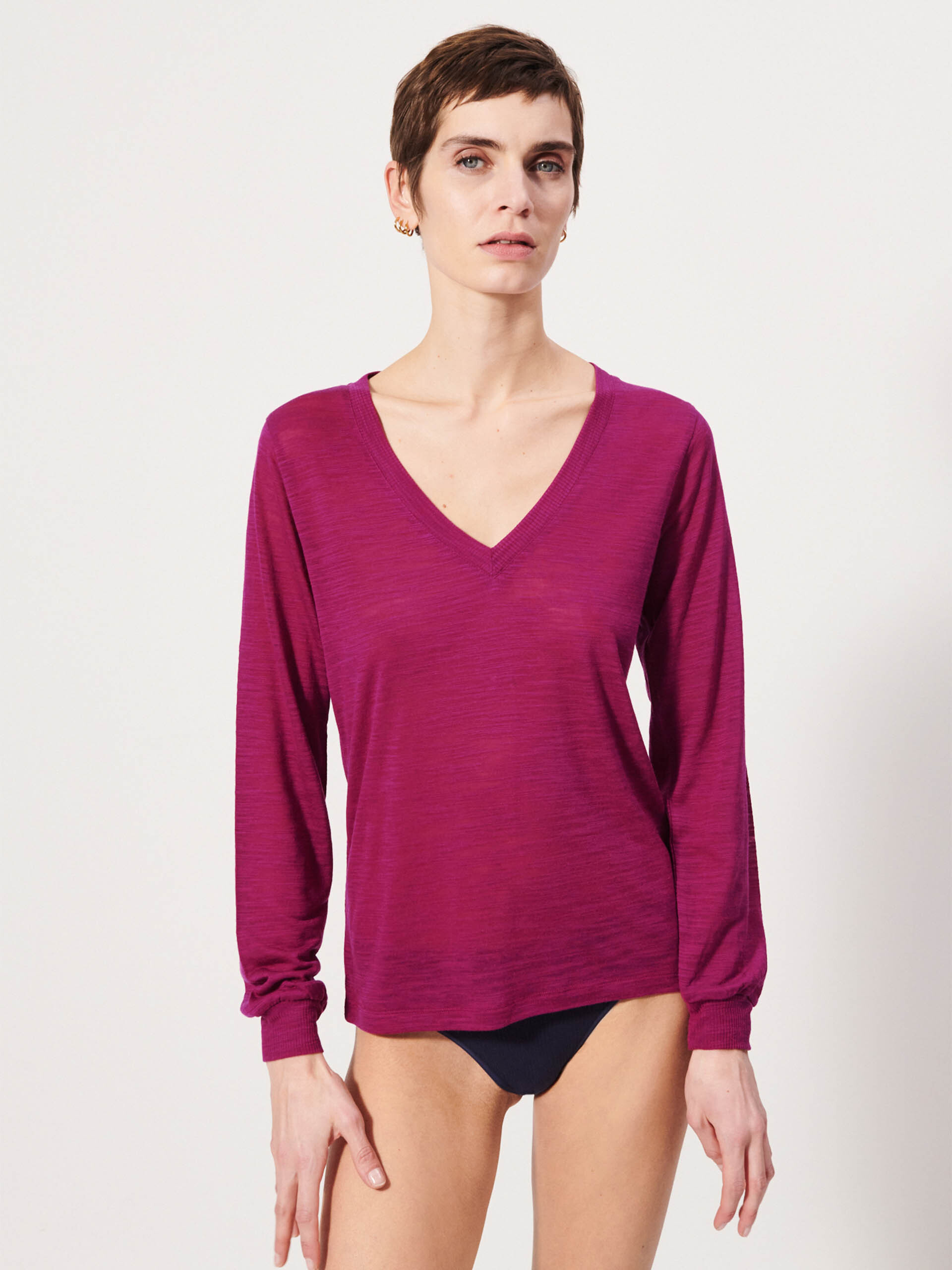 TEE SHIRT HARRIS ML  Amarante , Pr&ecirc;t-&agrave;-porter Bensimon