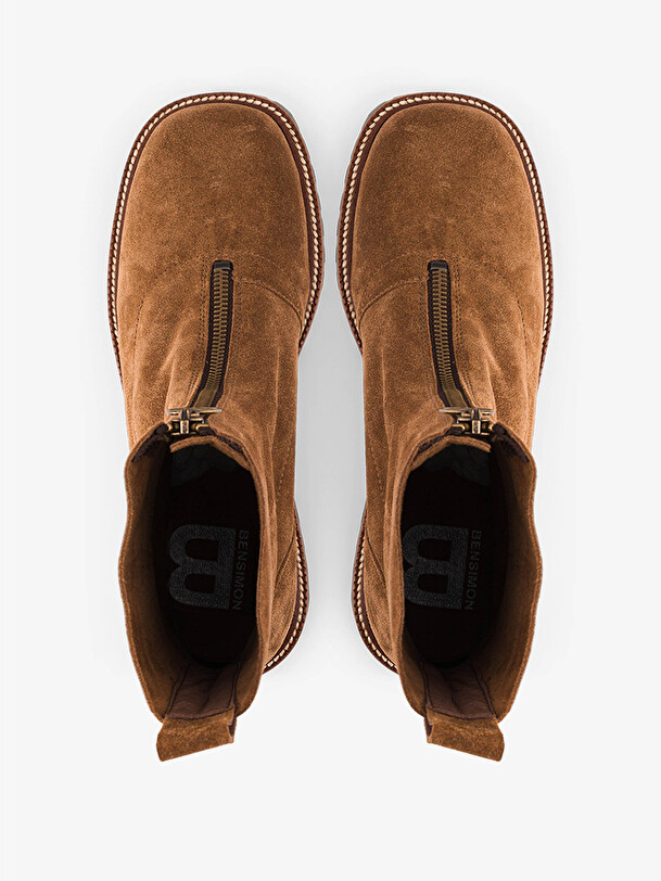 BOOTS ZIPPEES Cognac , Prêt-à-porter Bensimon