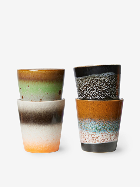 SET DE 4 TASSES EXPRESSO 70s CERAMIQUE - HK LIVING  Multicolore , Maison Bensimon