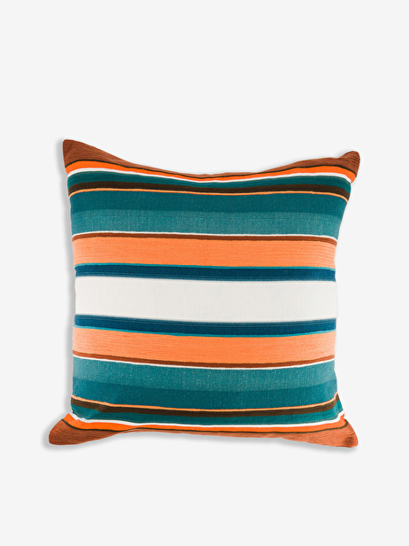 COUSSIN PETRORANGE 45X45 EFFET LIN  Orange/indigo , Maison Bensimon