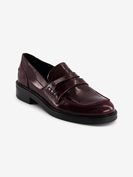 MOCASSINS CUIR VERNIS FROISEE  Aubergine , Archives Bensimon