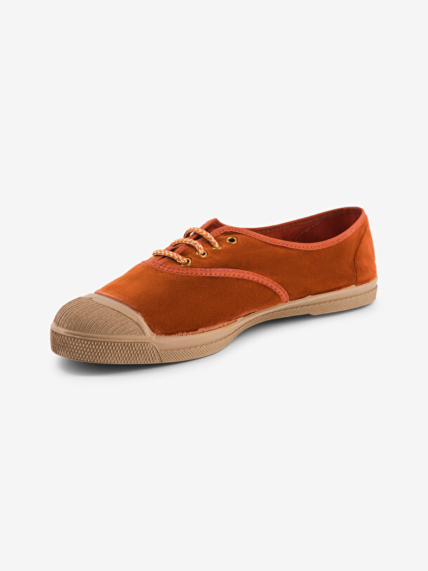 TENNIS LACET FEMME VELOURS DOUX Brique , Tennis & Chaussures Bensimon