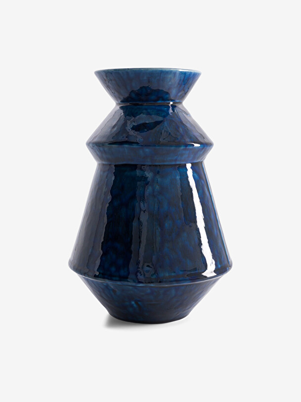 VASE BLEU MOYEN A EFFET 19x29.5 cm Bleu , Maison Bensimon