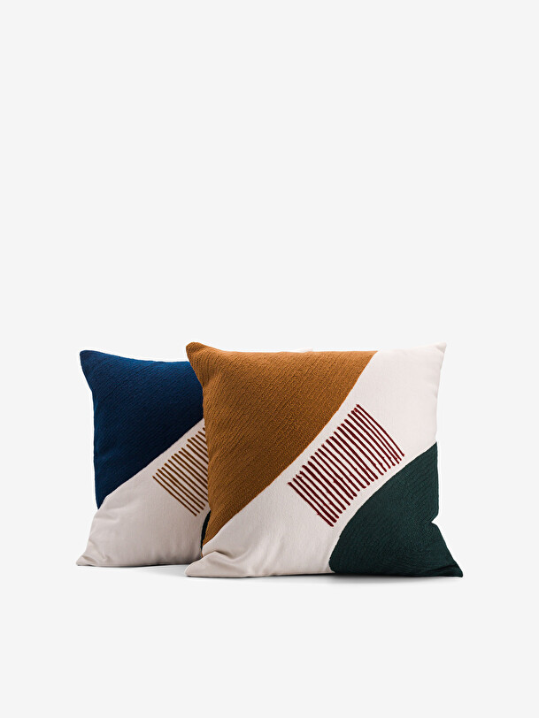 COUSSIN BRODE BICOLORE MARINE 45x45 Marine , Maison Bensimon