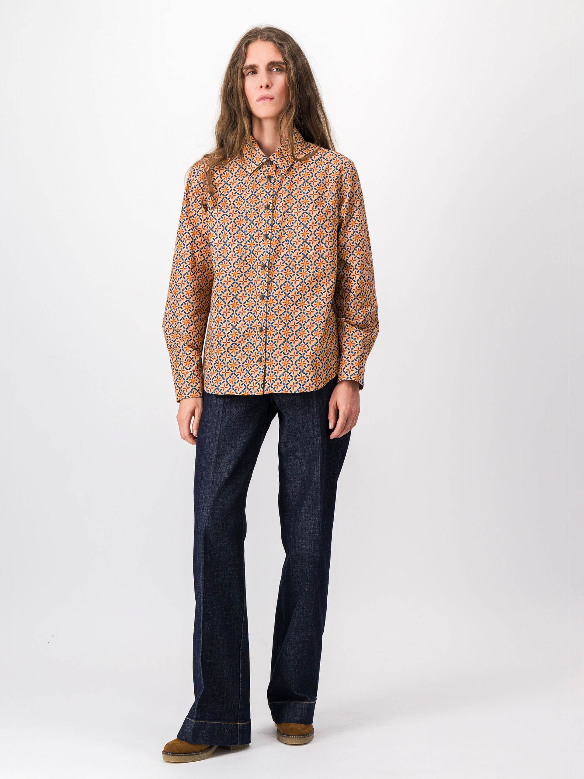 BLOUSE HILARION  Imprime ocre , Pr&ecirc;t-&agrave;-porter Bensimon