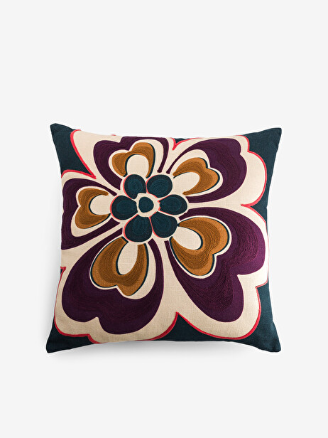 COUSSIN FLOWER 45x45 PETROLE  Bleu petrole , Maison Bensimon