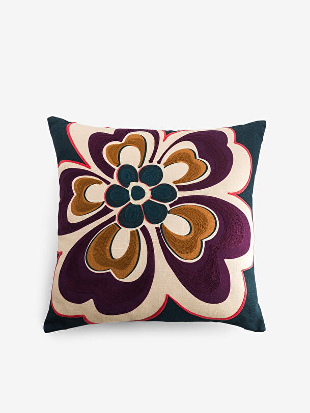 COUSSIN FLOWER 45x45 PETROLE Bleu petrole , Maison Bensimon