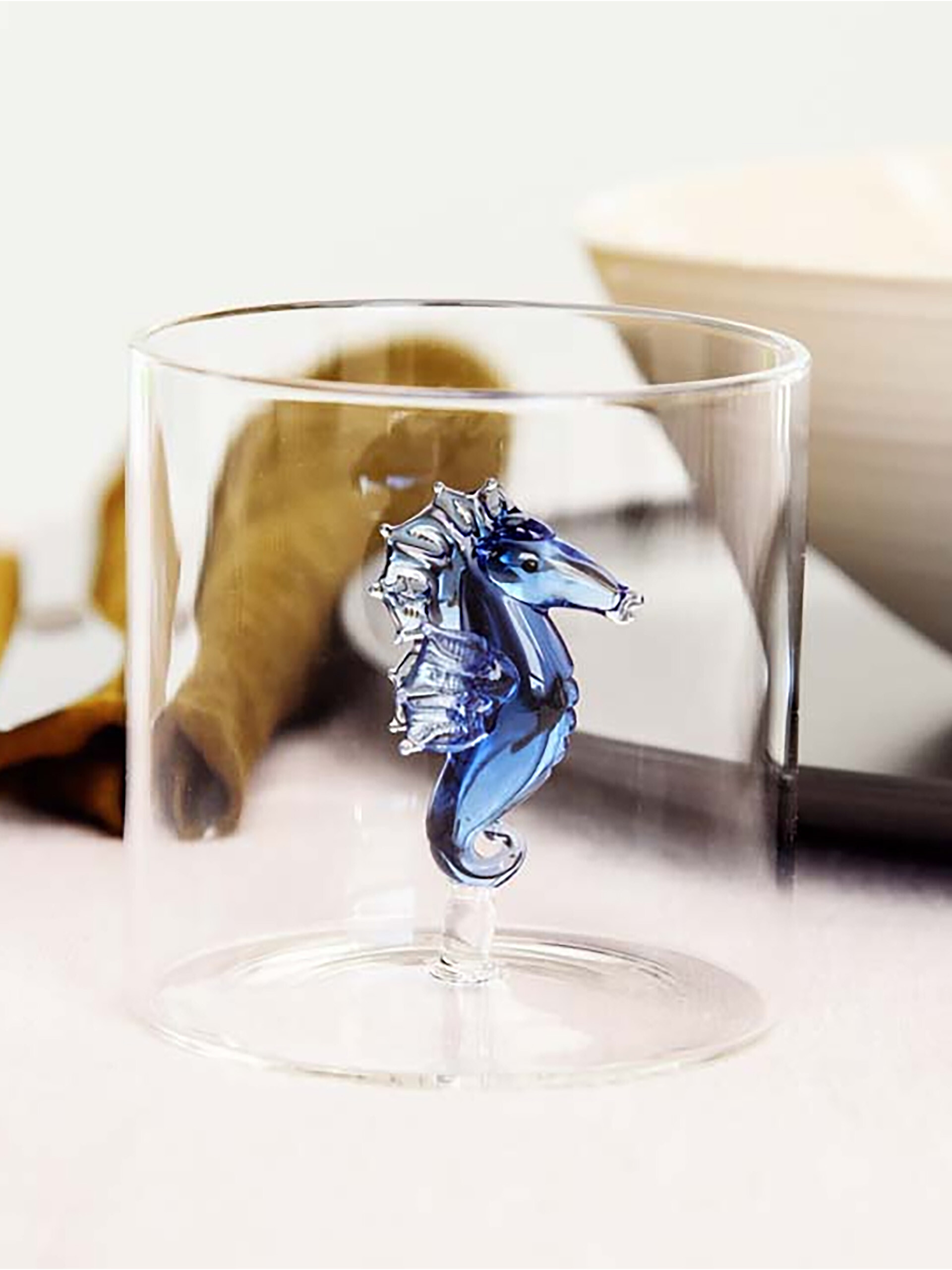 VERRE FIGURINE HIPPOCAMPE - WD Lifestyle EasyLife  Bleu , Maison Bensimon
