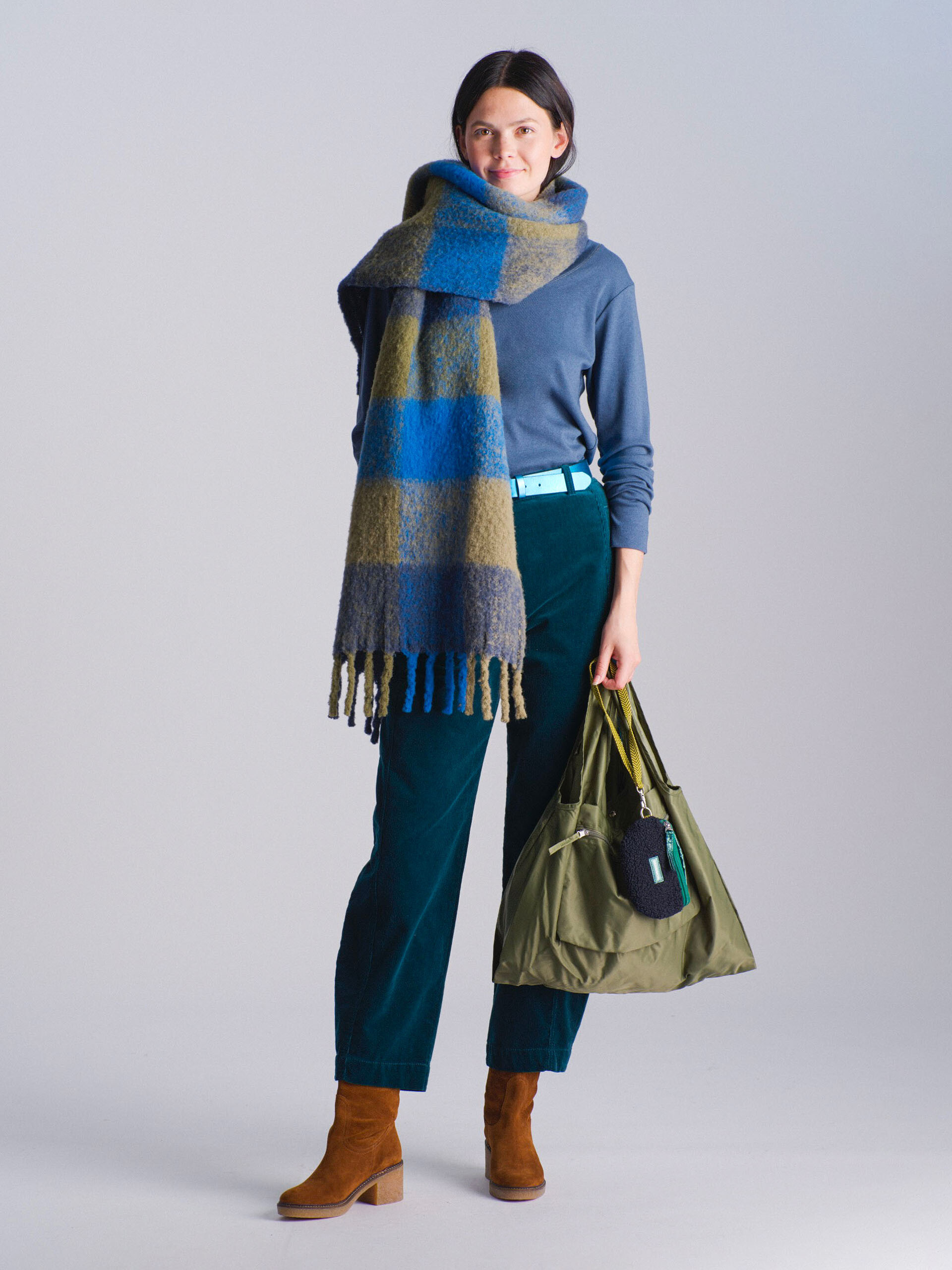 CHECK SCARF  Marine / kaki , Pr&ecirc;t-&agrave;-porter Bensimon
