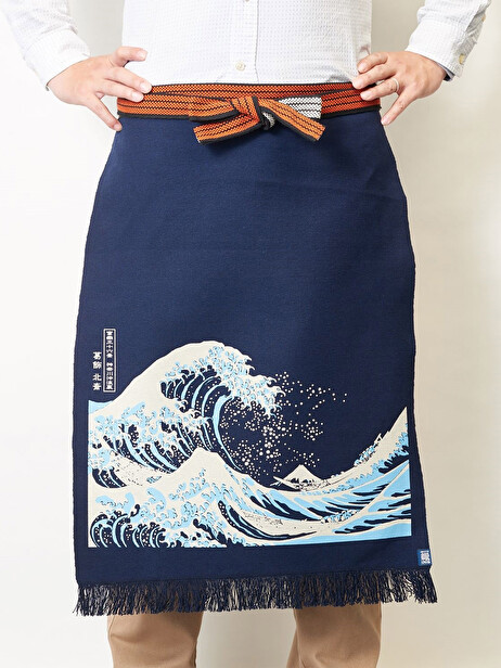 TABLIER DE CUISINE JAPONAIS MAEKAKE GREAT WAVE - ANYTHING  Marine , Maison Bensimon