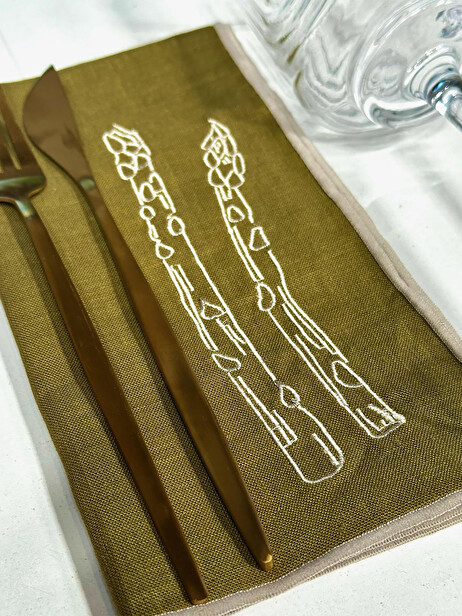 LOT DE 2 SRVIETTES ASPERGES KAKI - THE ECLECTIC LIFESTYLE  Kaki , Maison Bensimon