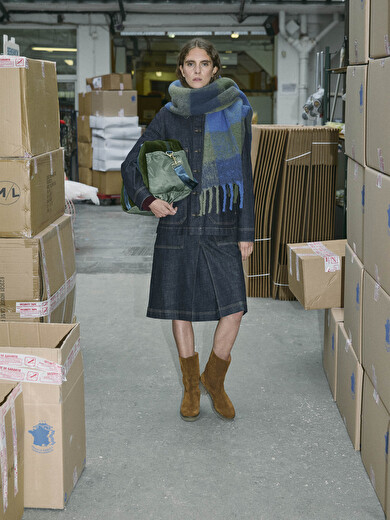 CHECK SCARF  Marine / kaki , Prêt-à-porter Bensimon