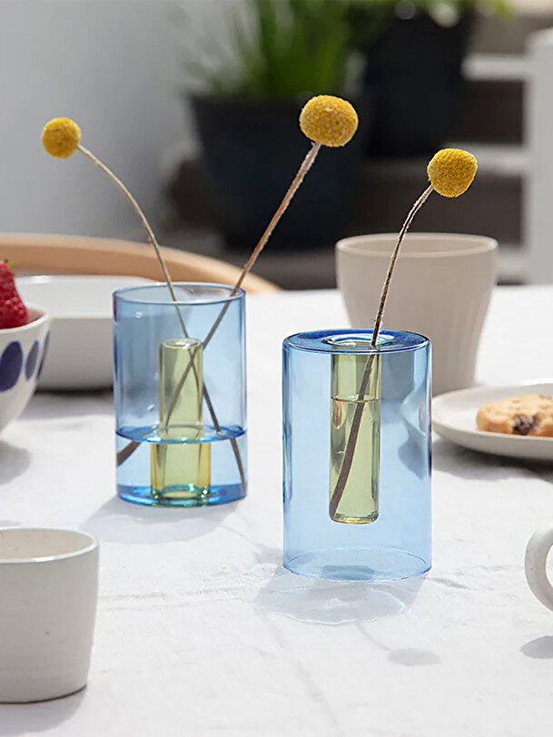 PETIT VASE REVERSIBLE BLEU/JAUNE - BLOCK...  Orange , Maison Bensimon