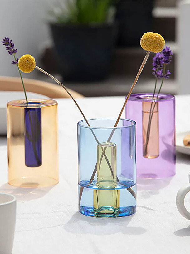 PETIT VASE REVERSIBLE BLEU/JAUNE - BLOCK...  Orange , Maison Bensimon