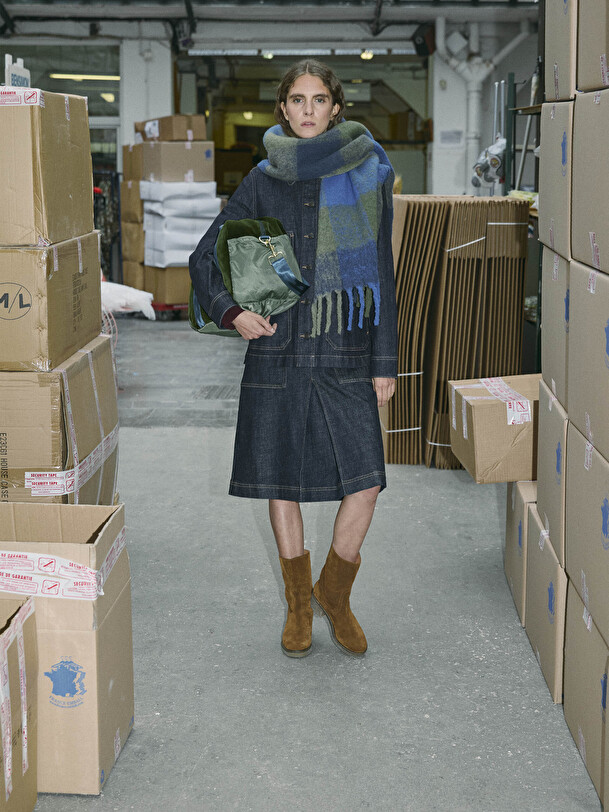 CHECK SCARF  Marine / kaki , Pr&ecirc;t-&agrave;-porter Bensimon