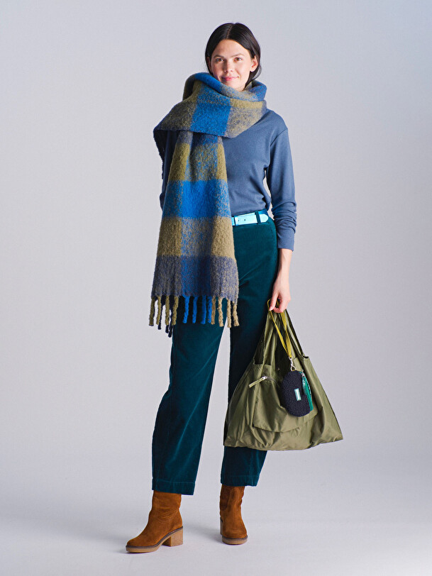 CHECK SCARF  Marine / kaki , Pr&ecirc;t-&agrave;-porter Bensimon