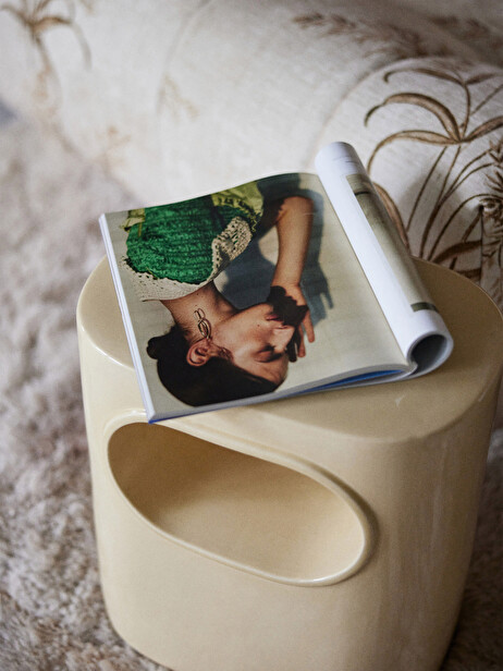TABLE D'APPOINT SPACE CERAMIQUE EMAILLEE CREME - HK LIVING  Creme , Maison Bensimon
