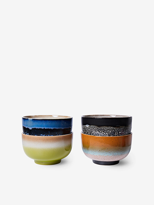 SET DE 4 BOLS A NOUILLES GROOVY 70S CERAMIQUE - HK LIVING  Multicolore , Maison Bensimon