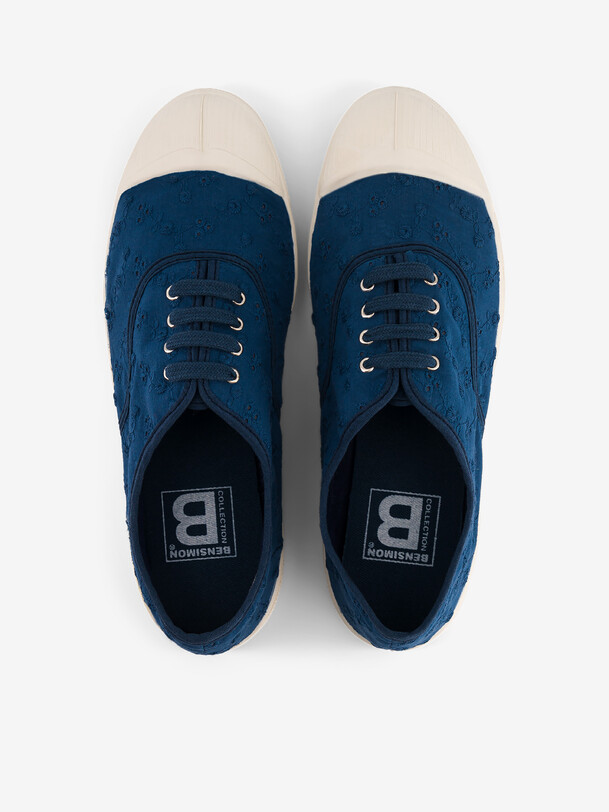TENNIS LACET FEMME BRODERIE  Marine , Tennis & Chaussures Bensimon