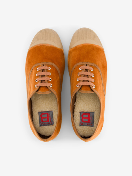 TENNIS FEMME LACET VELOURS  Brique , Tennis & Chaussures Bensimon