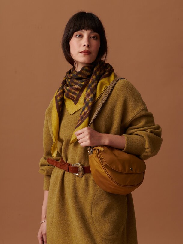 FOULARD A CARREAUX  Kaki , Pr&ecirc;t-&agrave;-porter Bensimon
