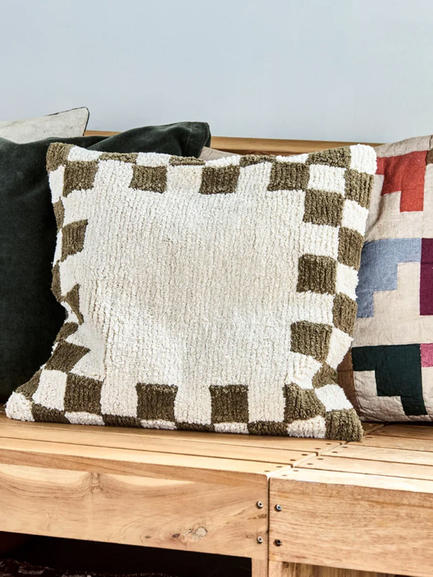 COUSSIN HD CHESS VERT/ECRU & INTERIEUR - HOUSE DOCTOR Carreaux , Maison Bensimon