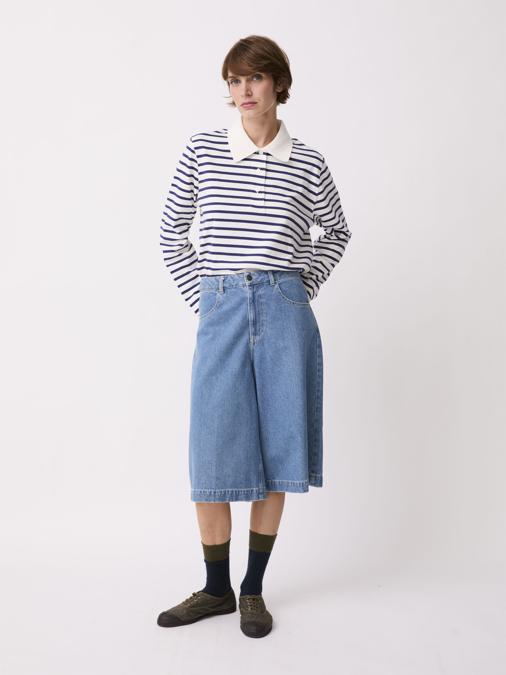 POLO PACO  Blanc - indigo , Pr&ecirc;t-&agrave;-porter Bensimon